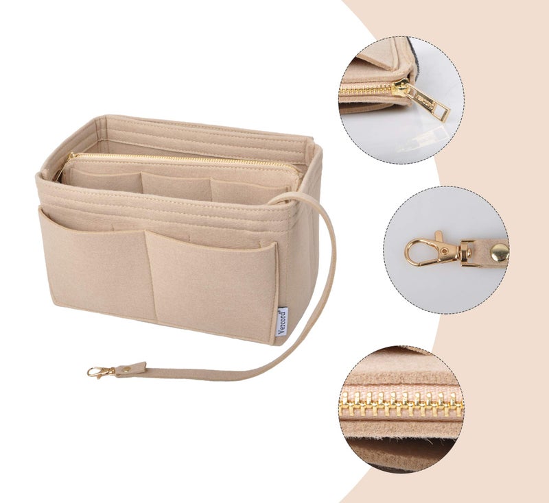 Vercord Felt Organizer Insert for Purse Handbag Tote Bag in Bag Inside Shaper Divider Neo Beige Large - Image 3